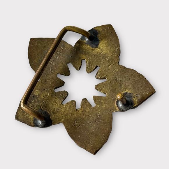 Vintage 1970s Brass Star Belt Buckle Floral Cutout Boho Western